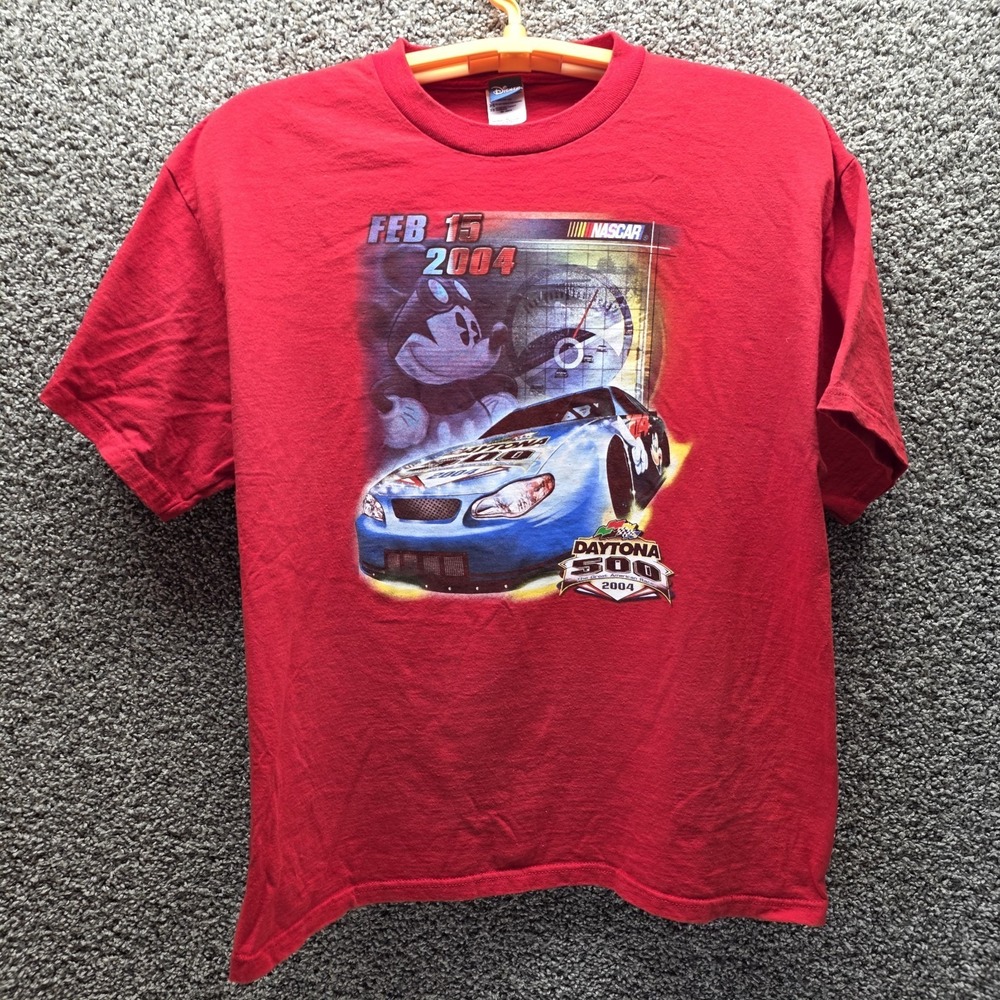 Vintage Daytona 500 Nascar Disney Mickey Mouse 2004 Red T-Shirt XL Made In Usa